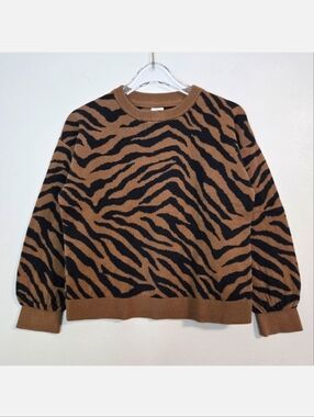 GAP Kids Brown & Black Zebra Print Crew Neck Sweater, Size 5 ~ EUC
